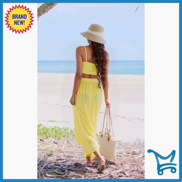 Chiffon 2-Piece Maxi Dress Set Deep V Neck Backless Crop Top High Split - Picture 6 of 7